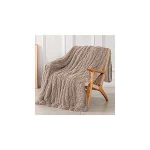 Tuddrom Couverture d&eacute;corative en fausse fourrure, extra douce, r&eacute;versible, &agrave; poils longs, pelucheuse, confortable, en microfibre, pour canap&eacute;, sofa et lit, 127 x 152,4 cm, kaki