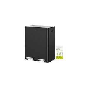 EKO Edison Poubelle à 2 compartiments, 2 x 30 litres, poubelle de cuisine avec double seau intérieur, 20 sacs poubelles, système de tri sélectif de grande capacité, couvercle à fermeture douce, sans