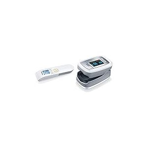 Beurer FT 95 Thermomètre médical infrarouge, Bluetooth et application dédiée & PO 30 - Oxymètre de pouls digital pour la mesure de la saturation en oxygène, 61 x 36 x 32 mm, 57 gr, blanc et argent