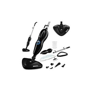 Zeegma Nettoyeur vapeur à main Puur Prime Control Kit de buses 13 en 1 pour sols, tapis, carrelages, joints, fenêtres, tissus, nettoyage sans détergent, pliable, 1500 W, 400 ml (Puur Black)