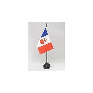 AZ FLAG - Drapeau De Table France Sacré Cœur de Jésus - 15x10 cm - Mini Drapeau Français Catholique De Bureau 100% Polyester Avec Hampe De 25cm Et Socle En Plastique Noir