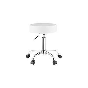 VEVOR Tabouret &agrave; roulettes, capacit&eacute; Poids 204 kg, Rond Tabouret Roulant, Hauteur r&eacute;glable 55-71 cm, Chaise de Travail pivotante en Cuir PU &eacute;pais, pour Salon, Spa, Massage, Tatouage, Clinique, Blanc