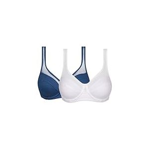 DIM Soutien-Gorge Femme Avec Armatures Generous Coton Bio Confortable x2, Bleu/Blanc, 95D