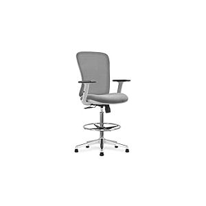 Fauteuil Haut de Bureau, Réglable en Hauteur 60-84 cm avec Repose-Pieds, Accoudoirs réglables et roulettes ou Pieds Fixes, pour Bureau Haut, Table à Dessin, Table Haute, Caisse, comptoir, Gris Clair