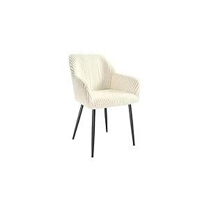 SONGMICS Chaise Salle &agrave; Manger, Chaise de Cuisine, en Velours C&ocirc;tel&eacute;, Rembourr&eacute;e, Accoudoirs, Charge Max. 120 kg, Pieds en M&eacute;tal, pour Salle &agrave; Manger, Blanc Cr&egrave;me et Noir Mat LDC087WD01