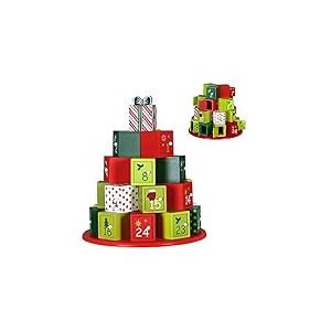 Bakaji Calendrier de l'Avent de No&euml;l en bois avec 24 tiroirs num&eacute;rot&eacute;s pour surprise, d&eacute;corations de No&euml;l, maison (emballage cadeau)