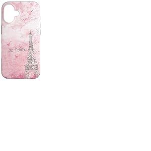 Mignon Paris Tour Eiffel Rose Pastel Rose Je t'aime Coque pour iPhone 16