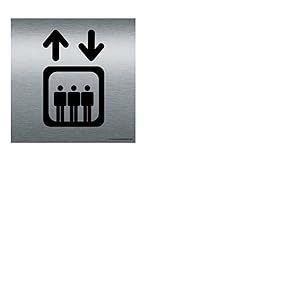 AUA SIGNALETIQUE - Plaque de porte Aluminium brossé imprimé AluSign - Double Face adhésif au dos (200 x 200 mm, Ascenseur)