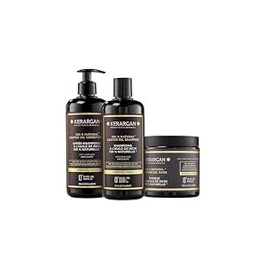 Kerargan - Trio Anti-Chute Shampoing, Apr&egrave;s-shampoing & Masque &agrave; l&rsquo;Huile de Ricin pour Cheveux Secs, Cassants ou D&eacute;vitalis&eacute;s - Acc&eacute;l&egrave;re la Croissance Capillaire - Sans Sulfate, Silicone - 3x500 ml