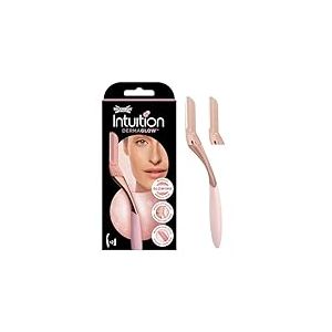 Wilkinson Sword Intuition Dermaglow Rasoir pour dermaplaning, idéal pour exfolier, profiler les sourcils, couper et épiler les poils du visage, couleur rose, 1 manche et 2 recharges