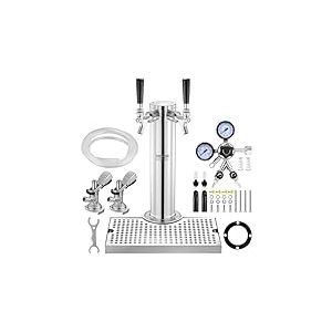 VEVOR Kit Colonne à Bière Double Robinet, Distributeur de Bière Boisson en Acier Inoxydable, Tireuse à Bière avec Régulateur à Double Jauge W21,8 et Coupleur de Fût Système A, pour Bar Restaurant