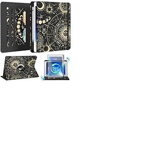Kidcube Étui pour iPad 9e/8e/7e génération 10,2 Pouces – pour Femmes et Filles – Joli Support Rotatif avec Porte-Crayon et Fente pour Carte – Motif Girly Sun Moon Stars pour Adolescents pour iPad