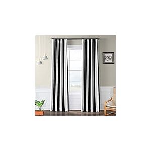 HPD Half Price Drapes BOCH-KC43-84 Rideau occultant à Rayures (1 Panneau), 127 x 213,4 cm, auvent Noir et Blanc Brouillard