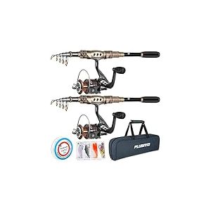 PLUSINNO Ensemble Canne &agrave; p&ecirc;che et Moulinet t&eacute;lescopiques en Fibre de Carbone avec Moulinet, kit de Canne &agrave; p&ecirc;che en Eau sal&eacute;e et Eau Douce, 1,8 m (PLFBO01-2PACK-FBA)