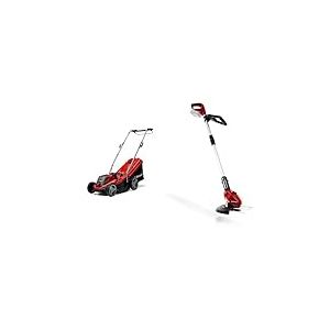 Einhell Tondeuse à gazon sans fil GE-CM 18/33 Li Kit Power X-Change (18V, Largeur de Coupe 33cm, Surface conseillée 200 m²) avec Batterie 4,0 Ah et Chargeur + Coupe-bordures sans fil GE-CT 18 Li
