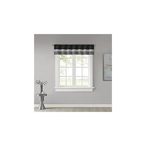 Amherst Cantonnière de fenêtre à Nervures en polyoni Gris Sarcelle, cantonnière Moderne avec Passe-Tringle pour fenêtres, 127 x 45,7 cm, Noir