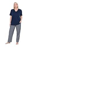 Ulla Popken, Morning Rise Pyjama, détails en Satin, Taille matinale, Bleu Nuit, 62-64 Grande Femmes