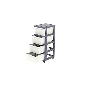 Cetomo Tour de Rangement, Tiroirs de Rangement en Plastique, Caisson de Bureau sur Roues Verrouillables pour Domicile &agrave; Chambre, Dormoir, D&eacute;tachable, Combinaison Libre, Blanc et Gris, 4 Tiroirs