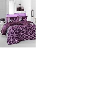 Nuit Des Rêves Parure de lit Luxueuse en Satin pour lit Simple XL - 155 x 200 cm - 100% Coton - 210 Fils au Pouce carré - Lilas et Blanc - Lavable en Machine - Élégante Fermeture à Boutons