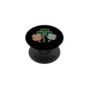 Trois tr&egrave;fles l&eacute;opard Buffalo Plaid Tr&egrave;fle St Patrick Day PopSockets PopGrip Adh&eacute;sif