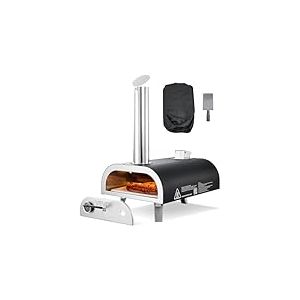 VEVOR Four &agrave; Pizza d&rsquo;Ext&eacute;rieur 12 pouces 305 mm, Four &agrave; Granul&eacute;s de Bois Portable avec Thermom&egrave;tre, Pelle et Sac de Transport, Construction Solide, pour R&eacute;union Camping Jardin Arri&egrave;re-Cour, Noir