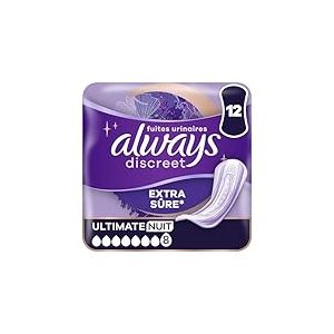Always Discreet Serviettes Pour Fuites Urinaires Femmes Ultimate Nuit 12 Serviettes Protection Extra Sûre Et Discrétion Optimale