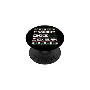 Pull de No&euml;l Moche Naughty Nice Six Seven Pixel PopSockets PopGrip Adh&eacute;sif