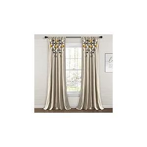 Lush Decor Rideau de fenêtre en Lin à Pompons Style bohème (Panneau Simple), 241,3 cm de Long x 132,1 cm de Large, Jaune et Gris