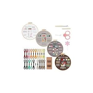 VynyQoo 4pcs Kit Broderie Debutant, Kits de Broderies, Fils &agrave; Broder Kit, Embroidery Kit Broderie D&eacute;butant Outil avec Cerceaux de Broderie Instructions, Kit de Broderie au Point de Croix pour Adultes