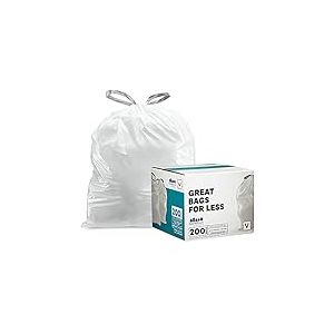 Plasticplace Sacs Poubelle sur Mesure TRA310WH │ Compatible avec simplehuman (x) Code V (200 unités) │ Poubelle à Cordon Blanc, doublures 4,2-4,8 gallons/16-18 litres │ 14,75" x 28"