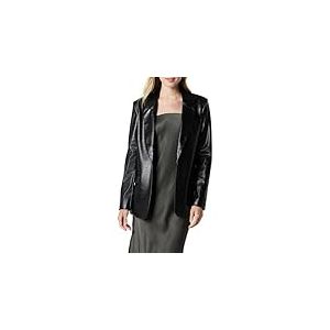 The Drop Anouk Faux-Leather Long Blazer, Croco Noir, S