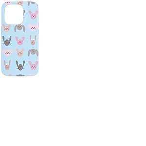Adorable Personnage Kawaii Rose tête de Lapin Cochon Bleu Coque pour iPhone 15 Pro