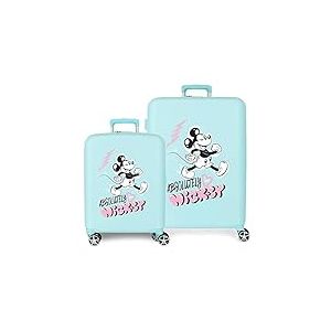 Ensemble Valise Disney Mickey Friendly Turquoise 55/70 cm ABS Rigide Fermeture TSA Intégrée 88L 6.8 kg 4 Double Roues Bagage à Main