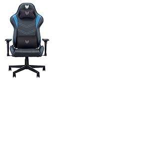 Predator Gaming Chair, Chaise Gaming, Chaise Bureau, Coussin Lombaire, Appui-tête Amovible, Accoudoirs Réglables, Mouvement De Dossier 155 Degrés, Cadre En Acier, Cuir Synthétique, Noir/Bleu