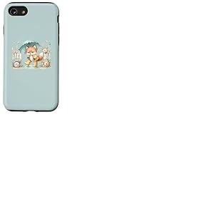Adorable renard en imperméable avec parapluie l'après-midi pluvieux Coque pour iPhone SE (2020) / 7 / 8