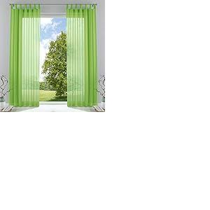 Lot de 2 Rideaux Transparents - pour Salon - avec Bande de Plomb - 245 x 140 cm - Vert Pomme - 61000CN