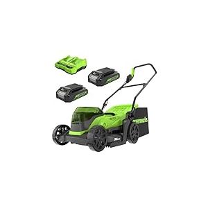 Greenworks 48V (24V x 2) Tondeuse à gazon sans fil , 36cm largeur jusqu'à 200m² ,40L Sac de Ramassage avec batterie 2x2Ah et chargeur à double fente, Garantie 3 Ans, GD24X2LM36K2x