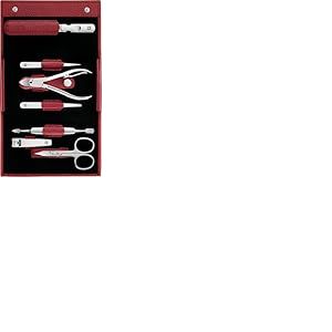 ZWILLING Manucure kit (7 pi&egrave;ces, Set de p&eacute;dicure, Set de trousse de voyage, Soins des ongles, Cuir v&eacute;ritable), Acier inoxydable poli, Rouge
