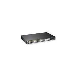 Zyxel Commutateur Switch 48 Ports Gigabit PoE | Gestion Intelligente | Montage en Rack | 48 ports PoE+ avec une Puissance de 170 Watts et 2 Ports SFP | VLAN, IGMP, QoS [GS1900-48HP]