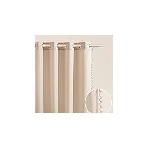 ROOM99 Rideau avec œillets Lara 140 x 250 cm Largeur x Hauteur, Décoration de Fenêtre, Curtains et Draperies intérieurs pour Salon, Chambre Moderne Galon à Pompons Crème, 1 pièce