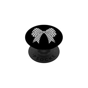 Motif Damier Noir et Blanc avec nœud Coquette pour Fille PopSockets PopGrip Adhésif