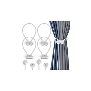 Romon D'embrasses de Rideaux, 4 Embrasse Rideau Magnétiques Attaches Rideau, Attaches de Rideau Support Attaches, Rideaux Embrasses à pour Décoration de Maison Bureau, Gris Clair