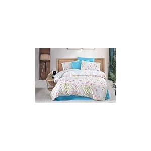 Nuit Des Rêves Parure de lit XXL (155 x 220 cm), 50% Coton, 50% Polyester, Bleu/Violet/Vert/Blanc | Housse de Couette à Fermeture à Bouton et taie d'oreiller | 127 Fils, Lavable en Machine