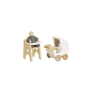 Le Toy Van Accessoires de Nurserie en Bois FSC, Ensemble Bébé Articulé avec Landau et Chaise Haute, Bois Clair, 22 x 7,8 x 23,3 cm, Conforme EN71, 3+ Ans
