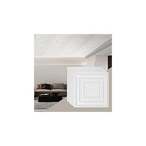VEVOR Dalles de Plafond PVC, Lot de 12, Tuiles de Plafond Plastique à Coller, 605x605 mm, Installation Découpe Facile, Revêtement de Plafond pour Décoration de Maison, Bureau, Design Texturé 3D, Blanc