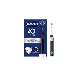 Oral-B iO 2 Duo Brosses A Dents Electriques Pour Adultes, Noire et Vert Forêt, 3 Modes De Nettoyage, Doux Pour Les Gencives, Brossage Souple, 2 Brossettes Oral B De Rechange, Chargeur Blanc