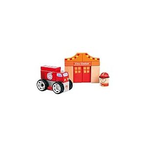 Bino 84094 Voiture de Pompier empilable avec Jouet caserne de Pompiers en Bois, Multicolore, pour Les Enfants à partir de 12 Mois, Dimensions : 24 x 4,7 x 27 cm