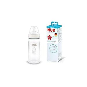 NUK First Choice Biberon | 0+ mois | 240 ml | Biberon anti-colique | Verre | Indicateur de contr&ocirc;le de la temp&eacute;rature | Hippocampe | Lot de 1