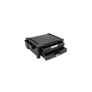 iggual Élévateur moniteur EM2 avec 2 tiroirs avant, fente pour tablette et 2 tiroirs latéraux. Deux hauteurs, 19 cm max. et 13 cm min. Surface d'appui 45,7 x 33 cm (poids max. 30 kg).