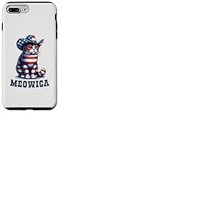 Meowica Cat 4 juillet drapeau américain chat feu d'artifice patriotique Coque pour iPhone 7 Plus/8 Plus